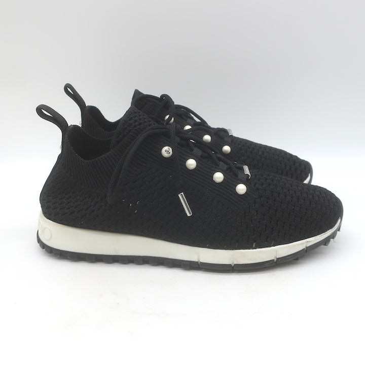 Jimmy Choo Veles Faux Pearl-Embellished Knit Sneakers Black Size 37