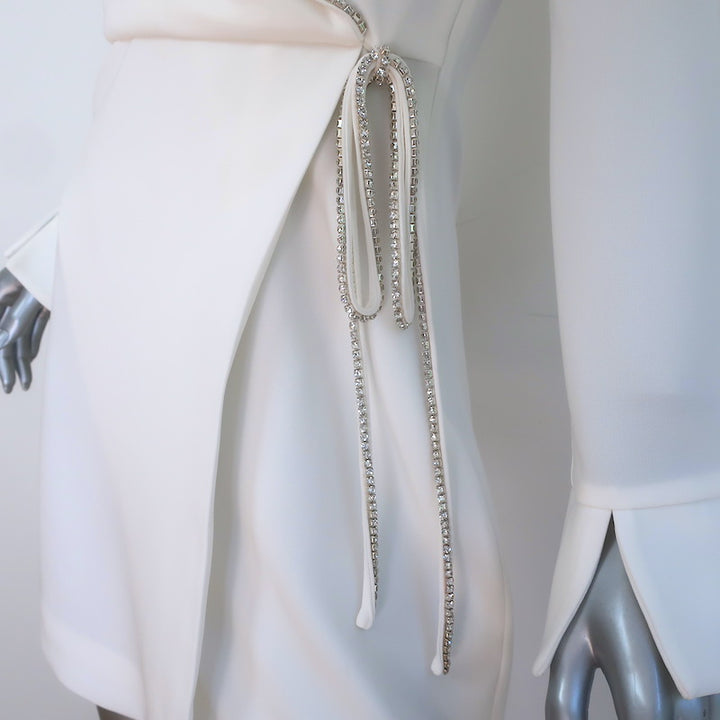 Cinq a Sept Barette Crystal-Trim Blazer Dress White Crepe Size 0 NEW
