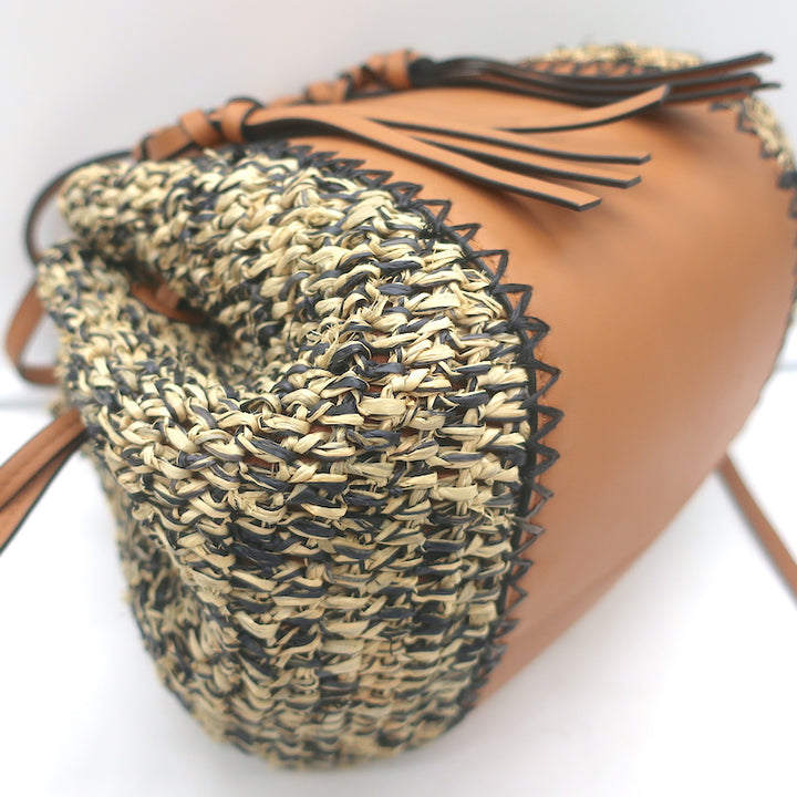 Ulla Johnson Gio Crossbody Bag Melange Raffia &amp; Brown Leather Small Tote NEW