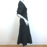 Veronica Beard Davenport Tiered Midi Dress Black Stretch Cotton Size Extra Small