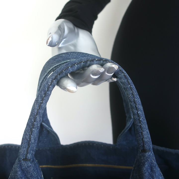 Prada Large Canapa Denim Tote Bag Dark Blue