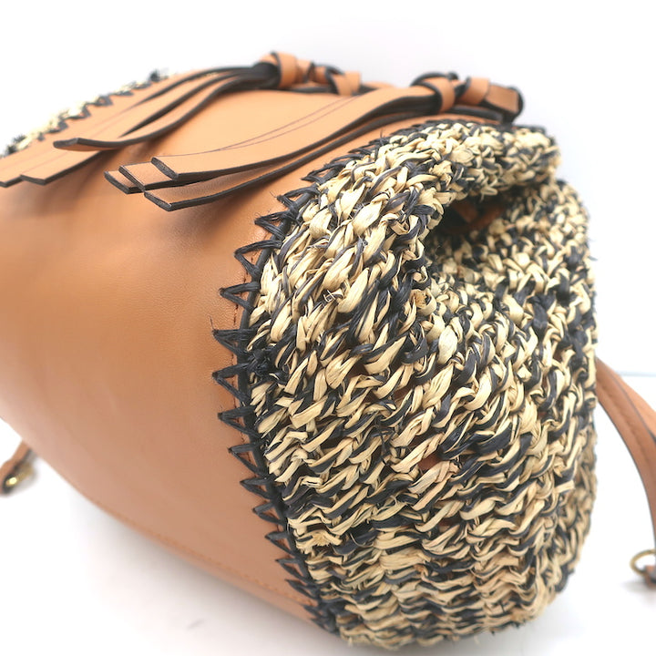 Ulla Johnson Gio Crossbody Bag Melange Raffia &amp; Brown Leather Small Tote NEW