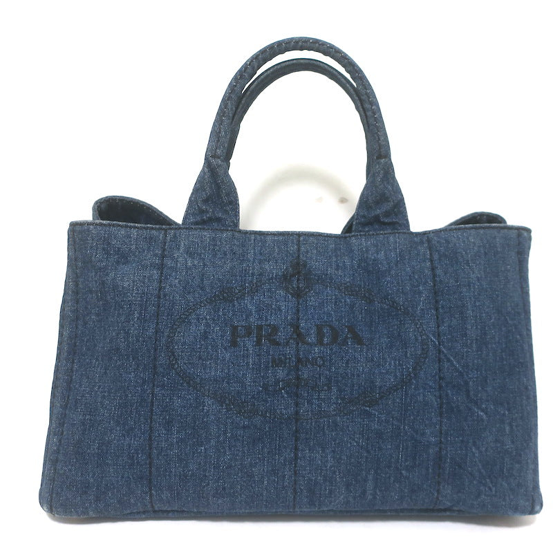 Prada Large Canapa Denim Tote Bag Dark Blue