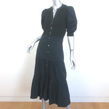 Veronica Beard Davenport Tiered Midi Dress Black Stretch Cotton Size Extra Small