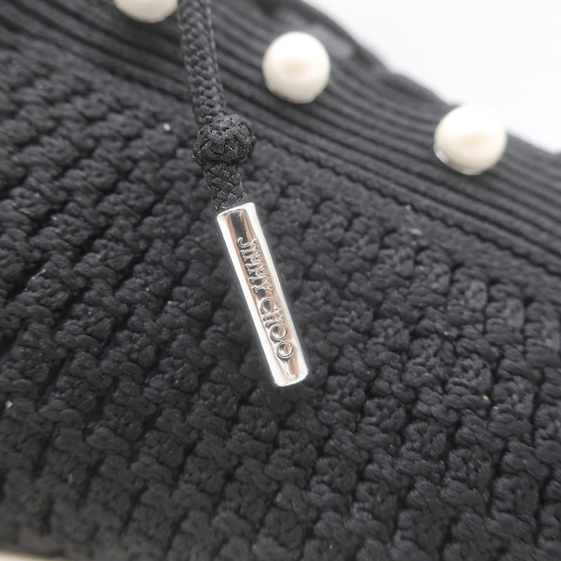 Jimmy Choo Veles Faux Pearl-Embellished Knit Sneakers Black Size 37