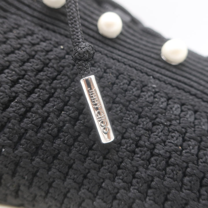 Jimmy Choo Veles Faux Pearl-Embellished Knit Sneakers Black Size 37