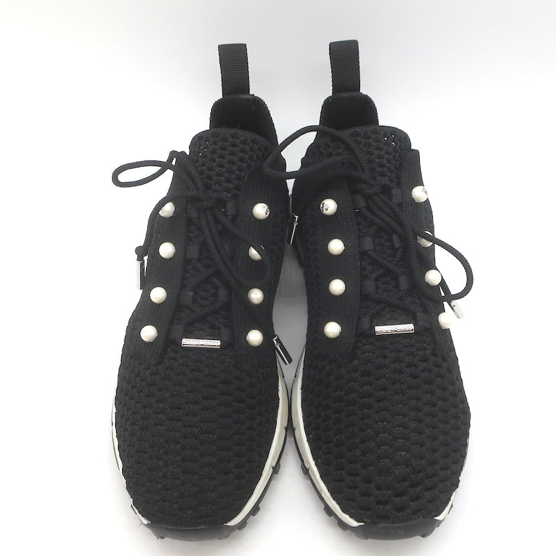 Jimmy Choo Veles Faux Pearl-Embellished Knit Sneakers Black Size 37