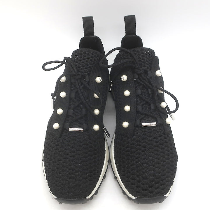 Jimmy Choo Veles Faux Pearl-Embellished Knit Sneakers Black Size 37