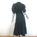 Veronica Beard Davenport Tiered Midi Dress Black Stretch Cotton Size Extra Small