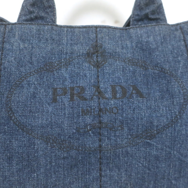 Prada Large Canapa Denim Tote Bag Dark Blue