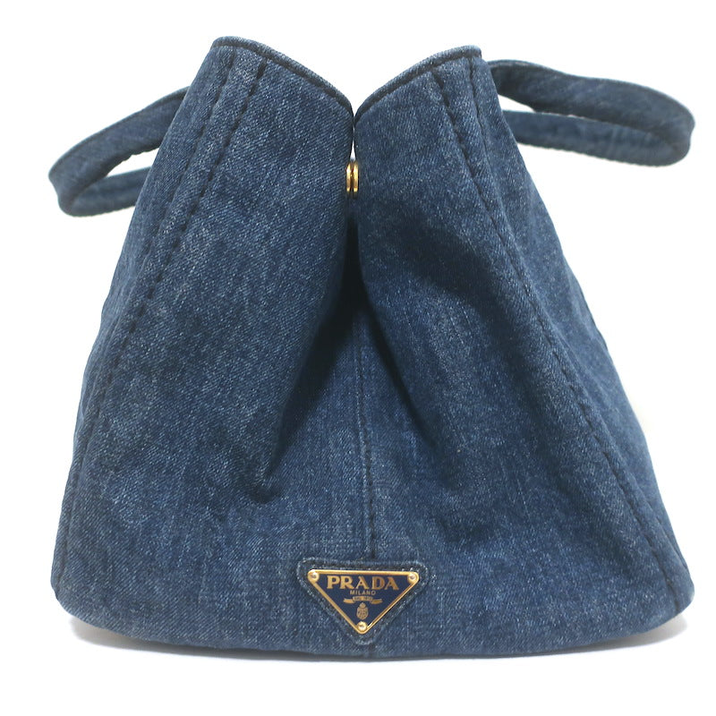 Prada Large Canapa Denim Tote Bag Dark Blue