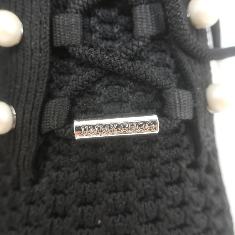 Jimmy Choo Veles Faux Pearl-Embellished Knit Sneakers Black Size 37