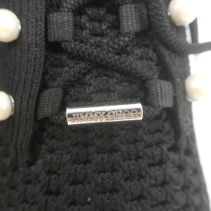 Jimmy Choo Veles Faux Pearl-Embellished Knit Sneakers Black Size 37