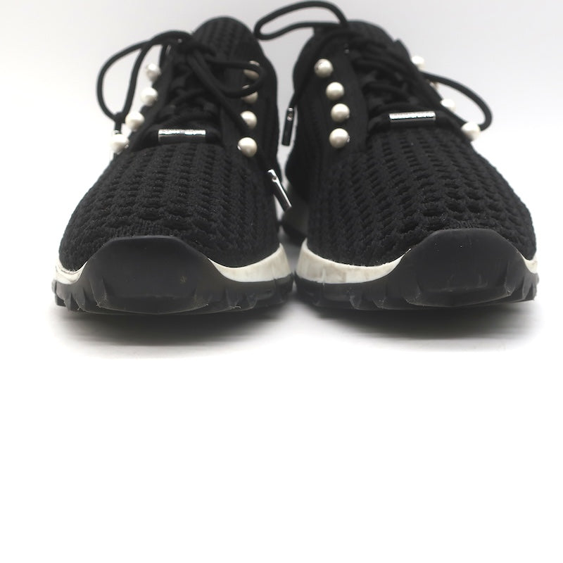 Jimmy Choo Veles Faux Pearl-Embellished Knit Sneakers Black Size 37