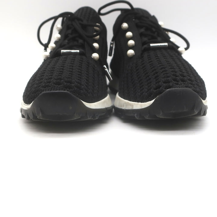 Jimmy Choo Veles Faux Pearl-Embellished Knit Sneakers Black Size 37