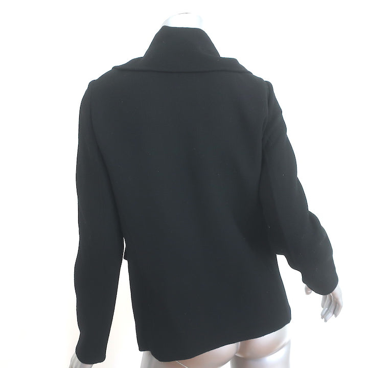 Oscar de la Renta Tie-Neck Jacket Black Wool Crepe Size 4