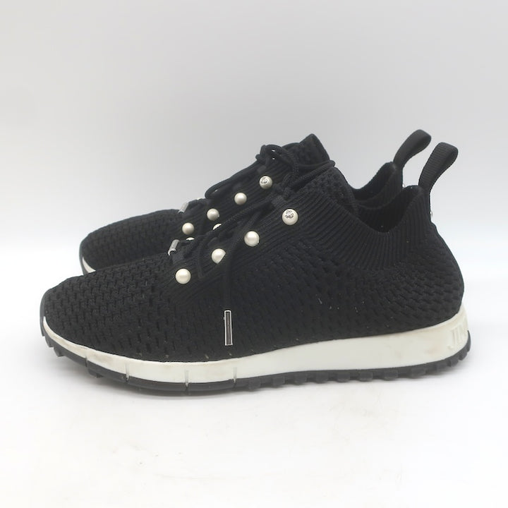 Jimmy Choo Veles Faux Pearl-Embellished Knit Sneakers Black Size 37