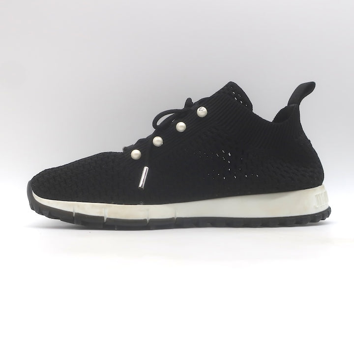Jimmy Choo Veles Faux Pearl-Embellished Knit Sneakers Black Size 37