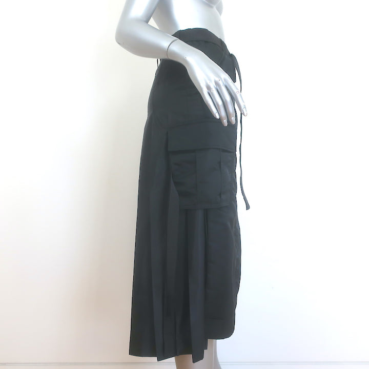 Sacai Pleated-Back Belted Cargo Midi Skirt Black Nylon Size 1