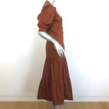 Veronica Beard Davenport Tiered Midi Dress Brown Stretch Cotton Size Small