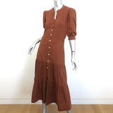 Veronica Beard Davenport Tiered Midi Dress Brown Stretch Cotton Size Small