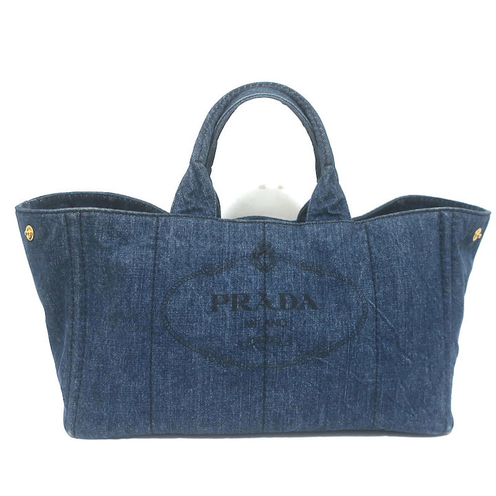 Prada Large Canapa Denim Tote Bag Dark Blue