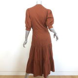 Veronica Beard Davenport Tiered Midi Dress Brown Stretch Cotton Size Small