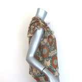 Ulla Johnson Cora Ruffled Top Beige/Multi Lurex Printed Silk Chiffon Size 0