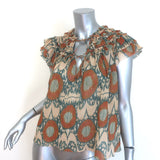 Ulla Johnson Cora Ruffled Top Beige/Multi Lurex Printed Silk Chiffon Size 0