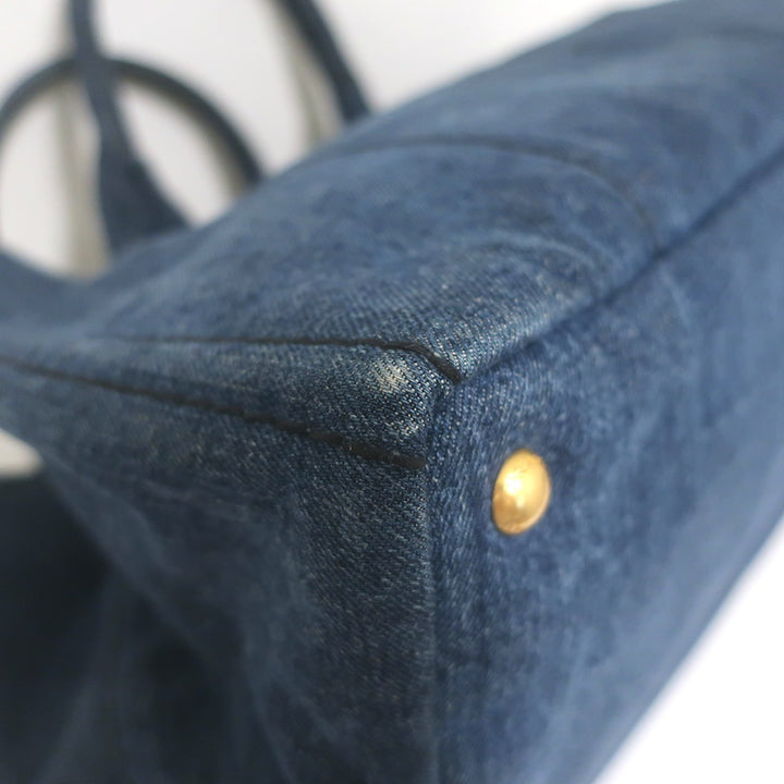 Prada Large Canapa Denim Tote Bag Dark Blue