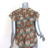 Ulla Johnson Cora Ruffled Top Beige/Multi Lurex Printed Silk Chiffon Size 0
