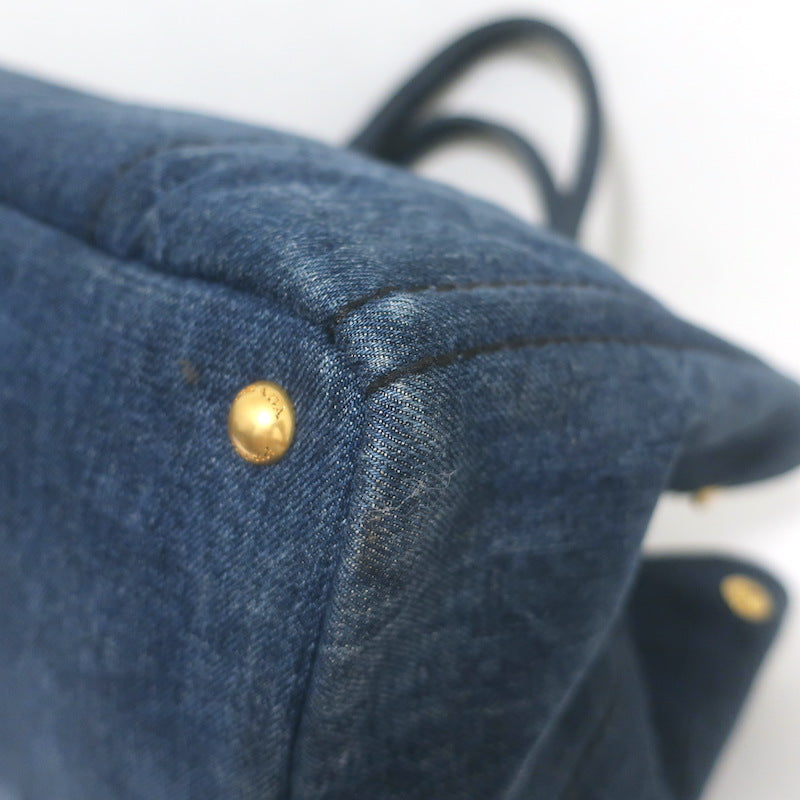 Prada Large Canapa Denim Tote Bag Dark Blue