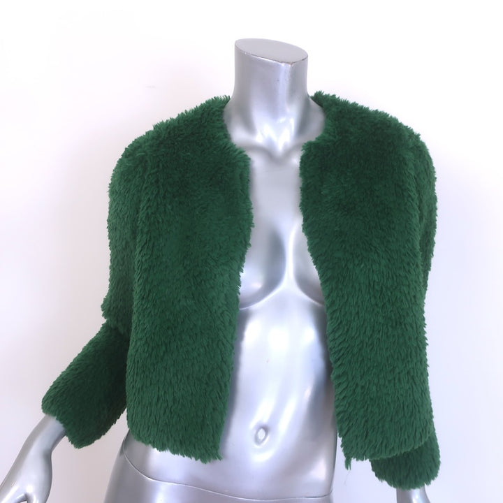 Alice + Olivia Fawn Faux Fur Cropped Jacket Emerald Size Small