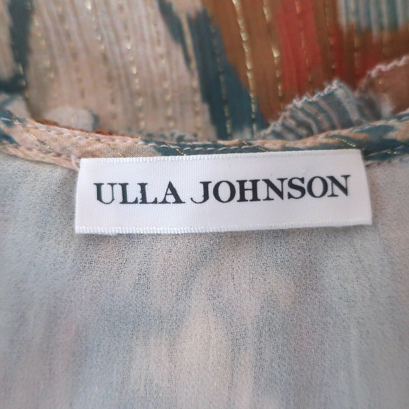 Ulla Johnson Cora Ruffled Top Beige/Multi Lurex Printed Silk Chiffon Size 0