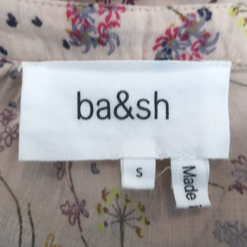Ba&amp;sh Blouna Blouse Light Pink Floral Print Cotton Size Small Short Sleeve Top