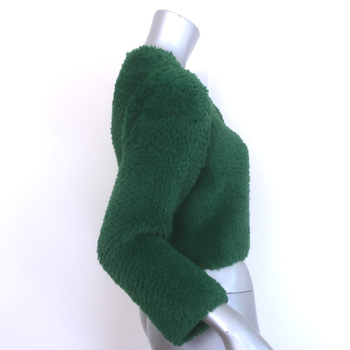 Alice + Olivia Fawn Faux Fur Cropped Jacket Emerald Size Small