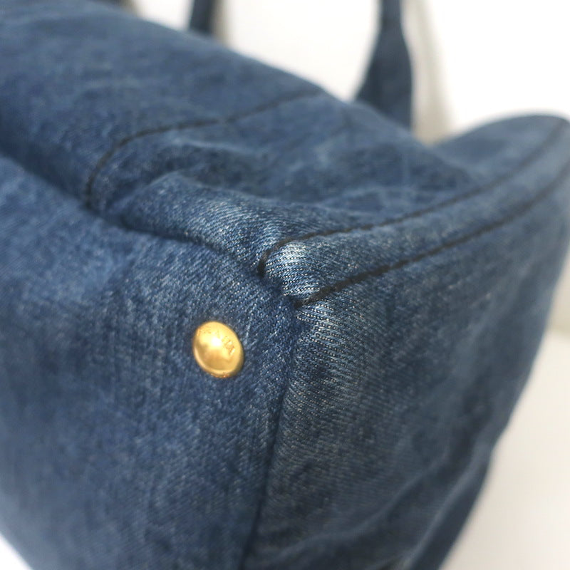Prada Large Canapa Denim Tote Bag Dark Blue