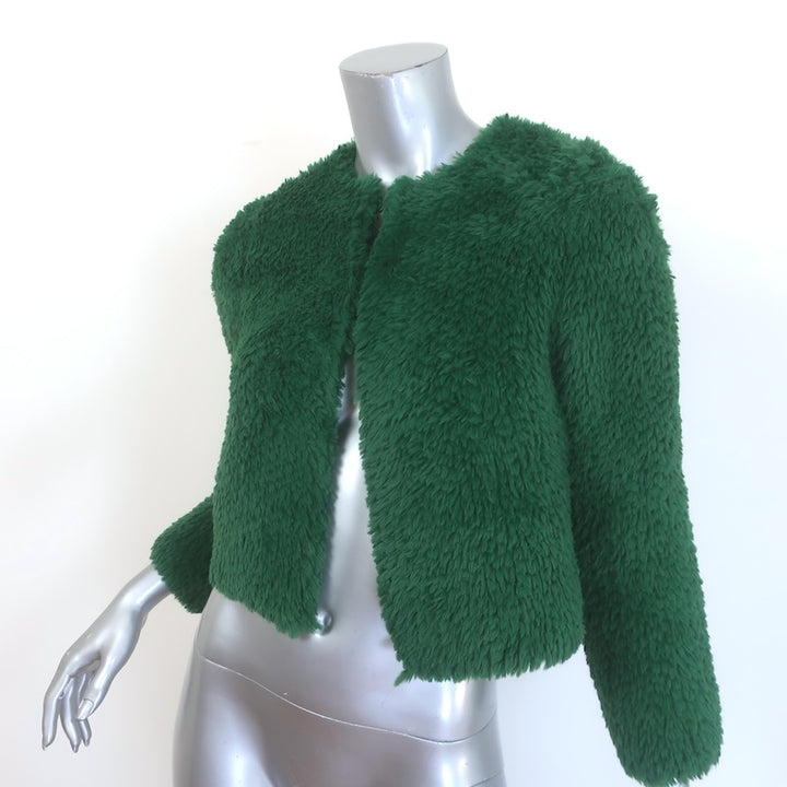 Alice + Olivia Fawn Faux Fur Cropped Jacket Emerald Size Small