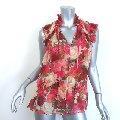 Zimmermann Wonderland Frilled Top Pink Peonies Print