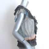 Ulla Johnson Kaede Ruffle Blouse Blue/Multi Metallic Printed Cotton-Blend Size 6