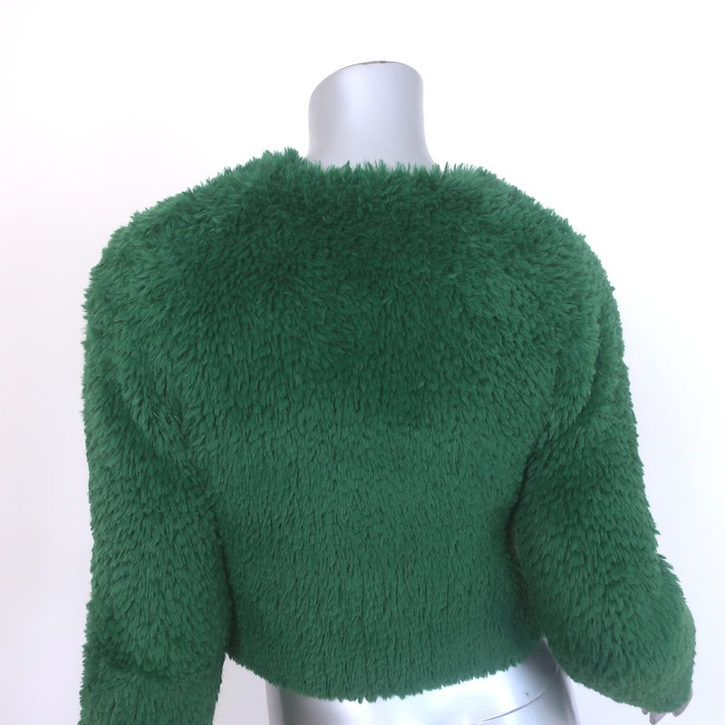 Alice + Olivia Fawn Faux Fur Cropped Jacket Emerald Size Small