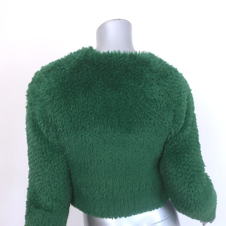 Alice + Olivia Fawn Faux Fur Cropped Jacket Emerald Size Small