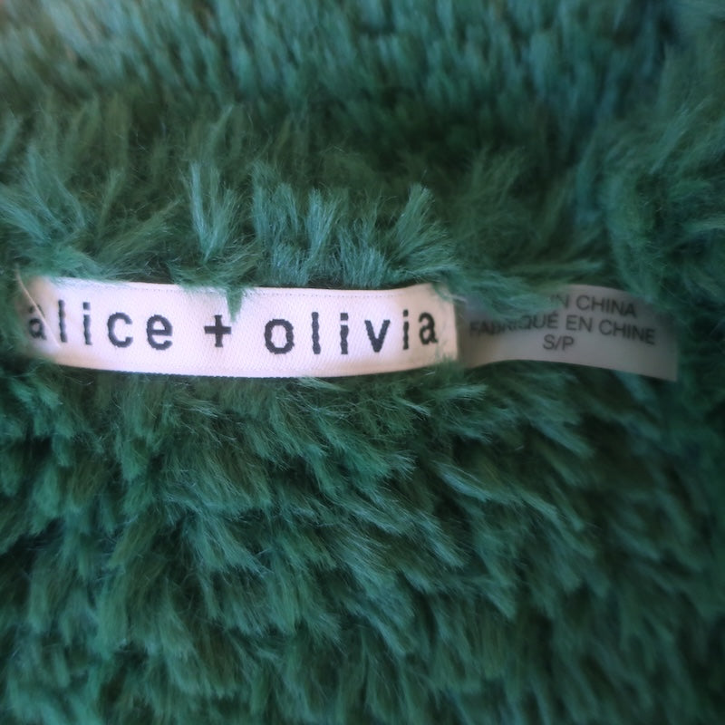 Alice + Olivia Fawn Faux Fur Cropped Jacket Emerald Size Small
