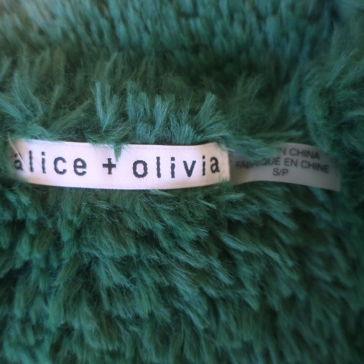 Alice + Olivia Fawn Faux Fur Cropped Jacket Emerald Size Small