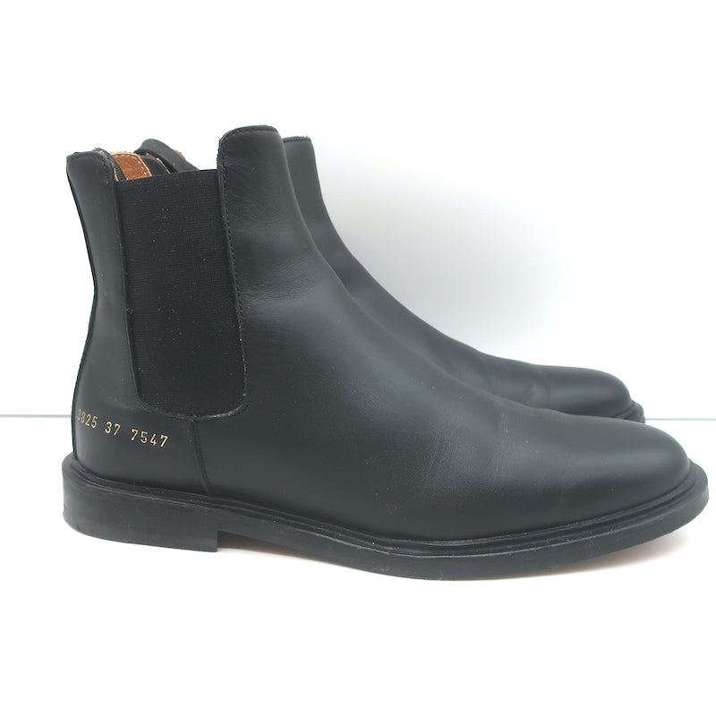 Woman by Common Projects Chelsea Boots Black Leather Size 37 Flat Ankle Boots