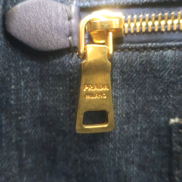 Prada Large Canapa Denim Tote Bag Dark Blue