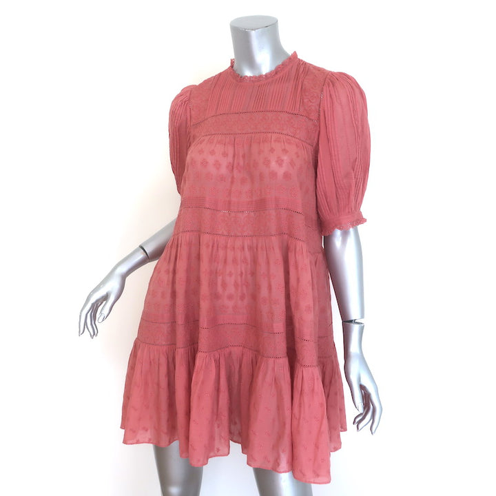 Doen Nerine Embroidered Mini Dress Mirage Pink Cotton-Voile Size Extra Small