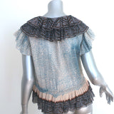 Ulla Johnson Kaede Ruffle Blouse Blue/Multi Metallic Printed Cotton-Blend Size 6