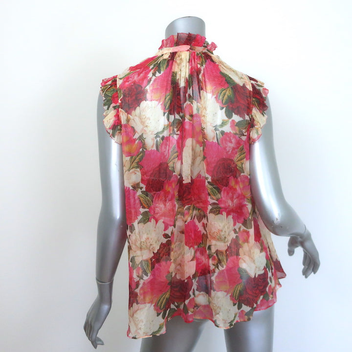 Zimmermann Wonderland Frilled Top Pink Peonies Print Silk Chiffon Size 0P