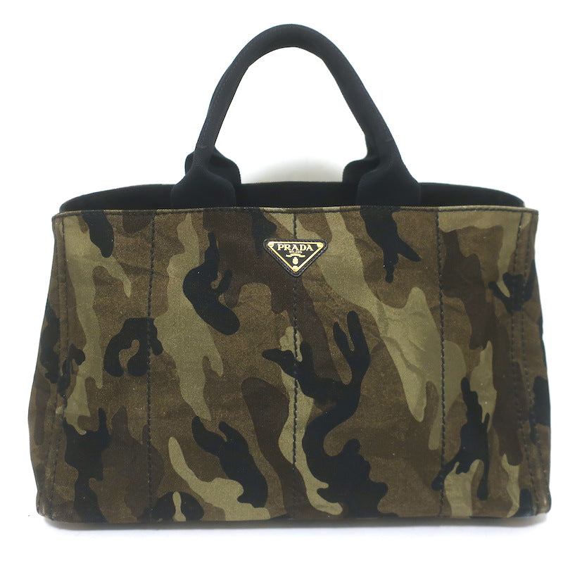 Prada Large Canapa Camo Tote Bag Army Green Canvas